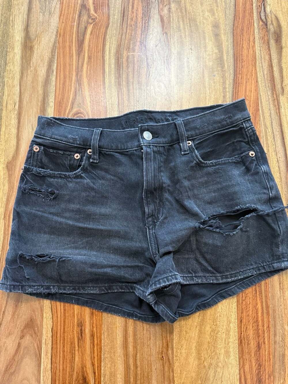 American Eagle Curvy Black Denim Distressed Jean Shorts